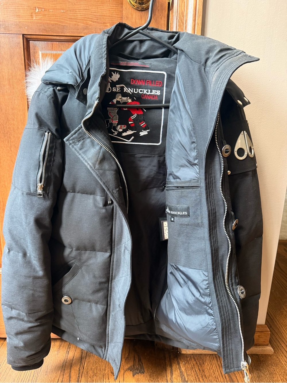 Moose Knuckles Black Quilted Puffer Jacket with Hood - Picture 2 of 5